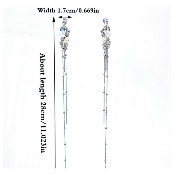 Long Tassel Elegant Silver Dangle Fashion Earrings 11" - Picture 10 of 10